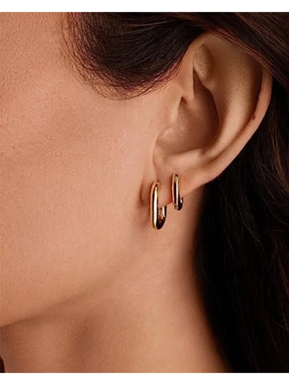 3 Pair Rectangle Hoop Earring Set 18K Gold Plated 925 Sterling Silver Posts